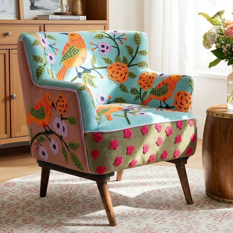 Nico Floral Embroidered Velvet Upholstered Accent Chair by Sevita - 30″ D x 32″ W x 33″ H