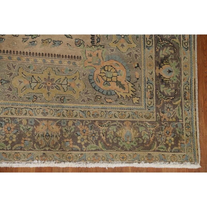 Hand Knotted Oriental 100% Wool Carpet Traditional Floral Brown Tabriz Area Rug - 11' 7'' X 8' 3''