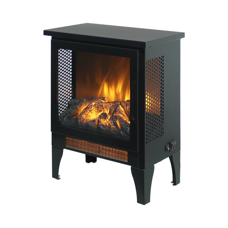 Compact 15-Inch Electric Infrared Quartz Fireplace Stove with 3D Flame Effect, Portable, 5000 BTU, Overheat Protection