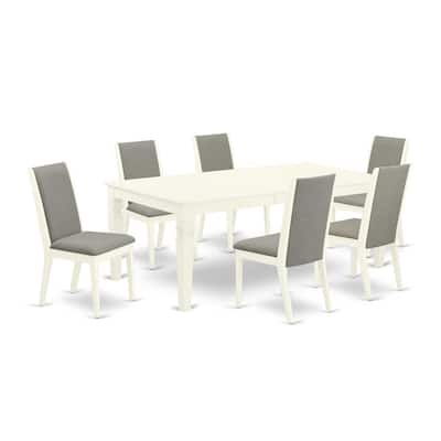 HomeStock 7-Piece Buttermilk & Cherry Finish Solid Wood Top Dining Table with 6 Parson-Chairs with Butterfly Leaf Lattice Back