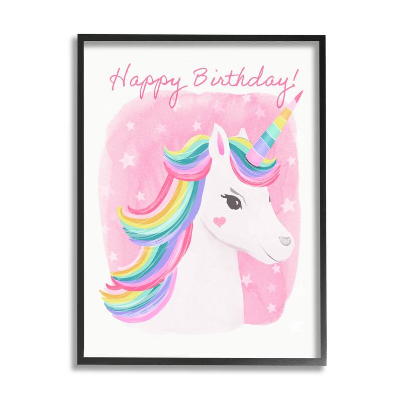 Stupell Happy Birthday Unicorn Framed Giclee Art Design by Diane Neukirch - 16 x 20 - Black