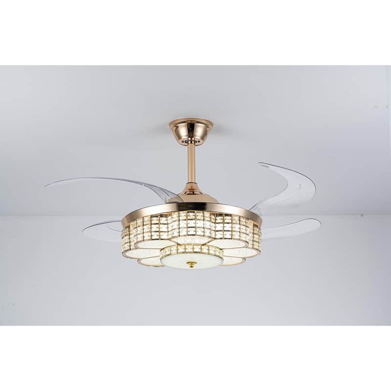 48" Ceiling Fan With Retractable Blades, Indoor Ceiling Fan With Light with Remote Control, Noiseless Reversible Motor - Gold