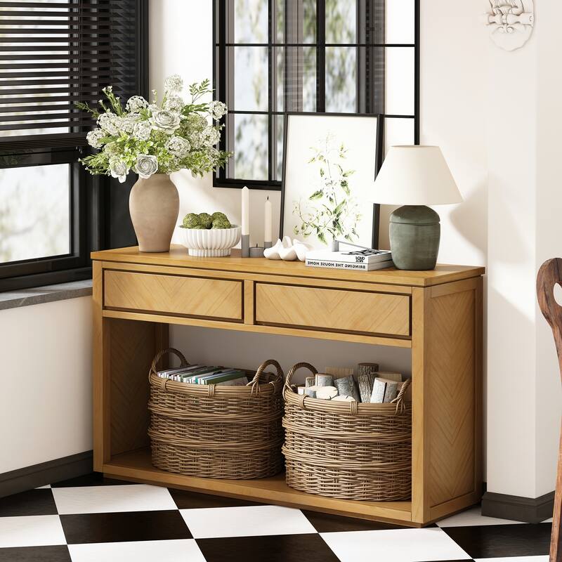 55" Rustic Wooden Entryway Console Table(Natural)