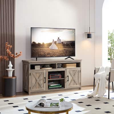 Farmhouse Barn door TV Media Stand Entertainment Console for TV Up to 65" with Open and Closed Storage Space