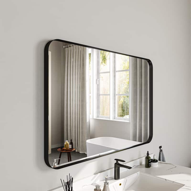 Stylish Rounded Aluminum Framed Bathroom Mirror – Full Length Wall Accent Mirror for Elegant Home Decor