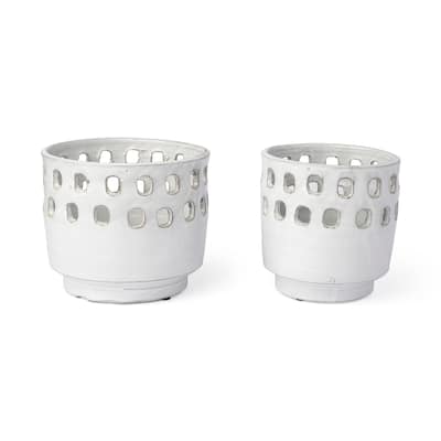 Larissa White Ceramic Perforated Decorative Vases (Set of 2) - 6.5"W x 6.5"D x 7"H