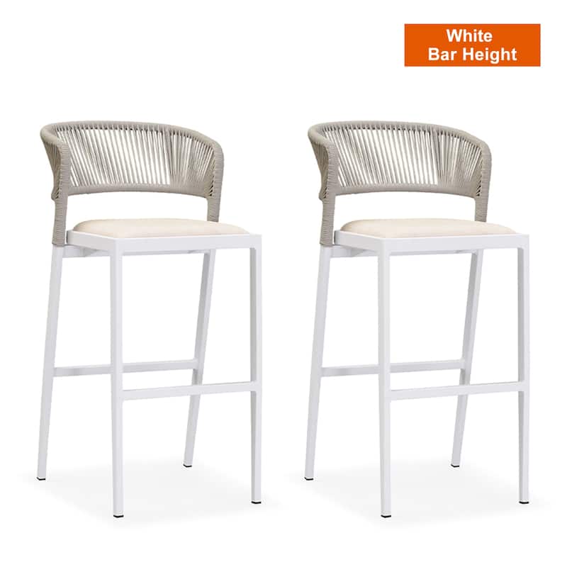 PURPLE LEAF Outdoor Dining Chairs Set of 2 Patio Bar Hight Stools with Cushion - Bar Height-White