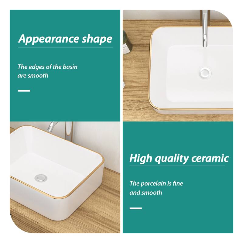 16x12 Inch Ceramic Rectangular Vessel Bathroom Sink