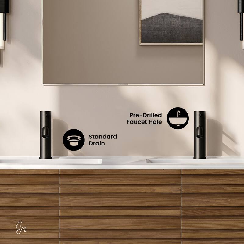 Cascade 48" Wall-Mounted Bathroom Vanity In Brown Oak With Double Basin Sink Top - 48