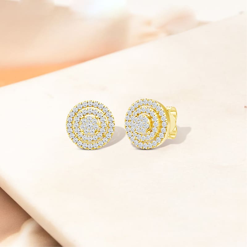 1/2ct TDW Diamond Cluster Double Halo Stud Earrings in 10k Yellow Gold for Women