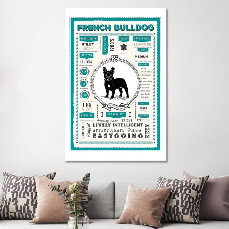 iCanvas "French Bulldog Infographic Blue" by PaperPaintPixels Canvas Print