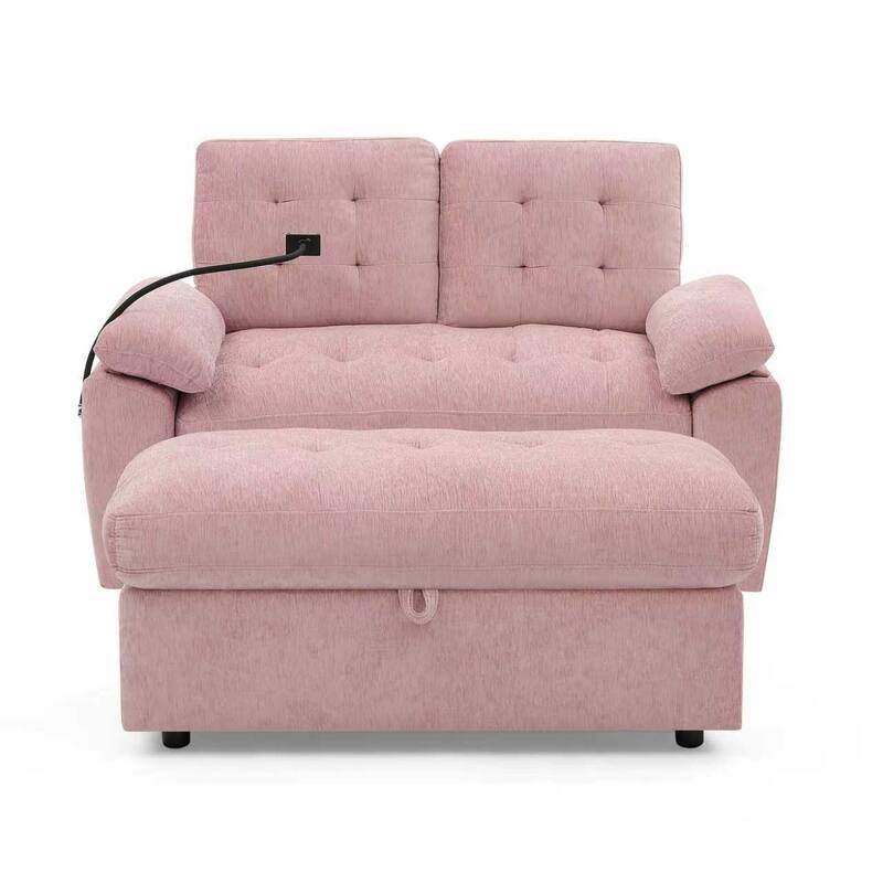 Double Recliner Chair with Adjustable Backrest, Storage Ottoman, USB Port & Phone Stand