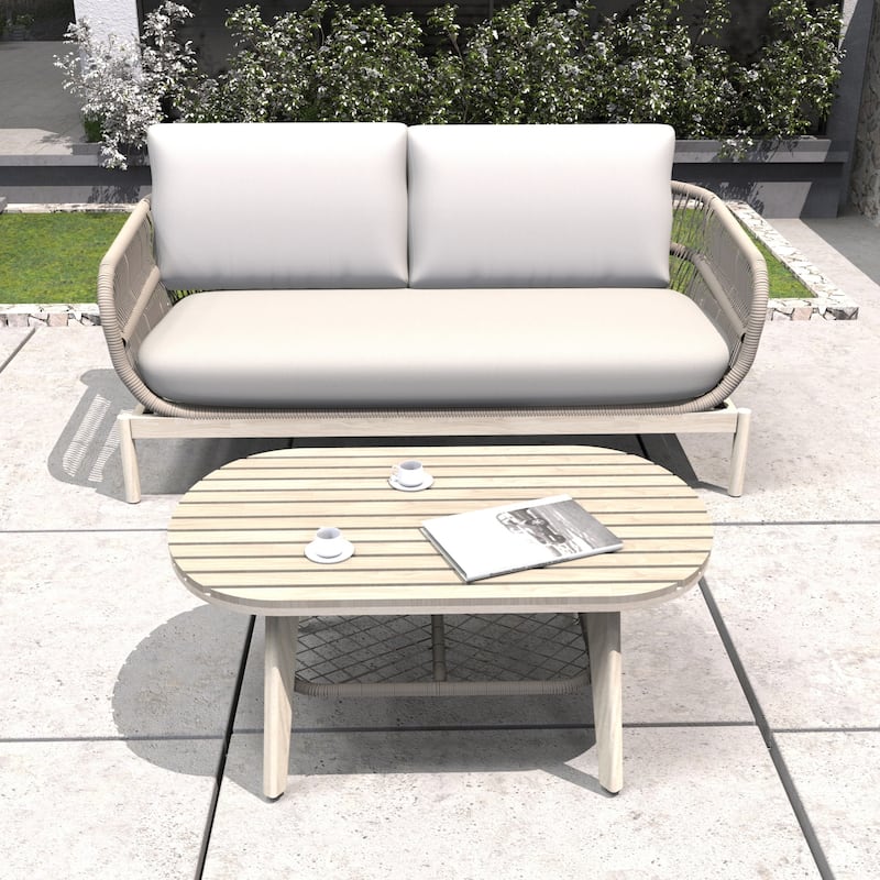 2-Piece Outdoor Acacia Wood Sofa Set with Coffee Table - Wood