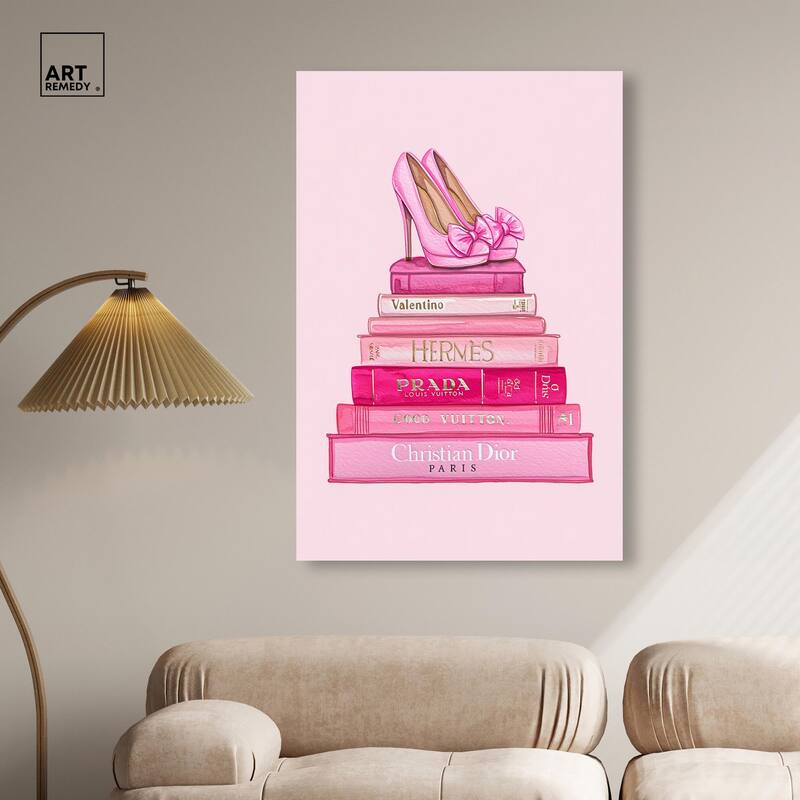 Fashion books in Pink Canvas by Art Remedy, Gallery Wrapped