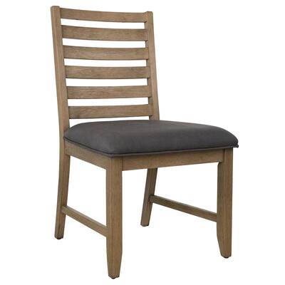 Dining Chairs Set of 2, Gray Upholstered Side Chairs, Acacia Wood Frame, Modern Rustic Design