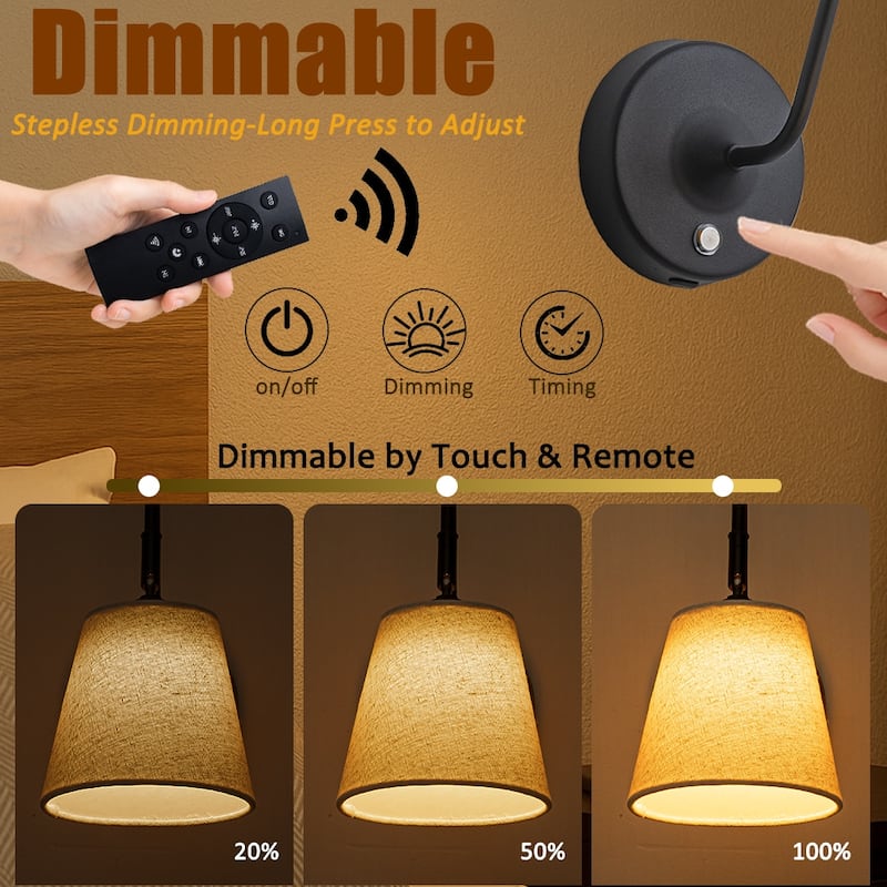 W6" Battery Operated Wall Sconces Dimmable Integrated LED Rechargeable Cordless Swing Head Wall Lamp for Bedroom