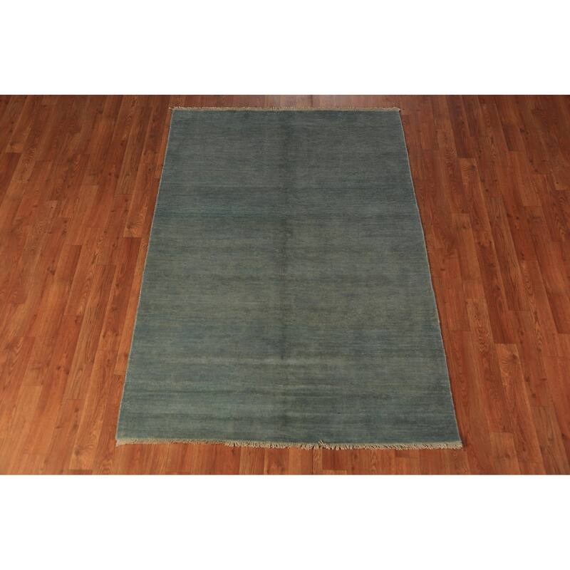 Blue & Green Gabbeh Modern Rug Hand-Knotted Wool Carpet - 4'0" x 5'8"