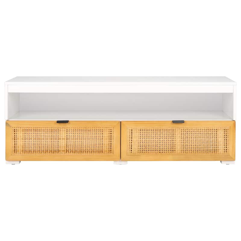 SAFAVIEH Theon 2-Drawer 1-Shelf Entertainment Media Stand (Fits up to 55" Flatscreen TV) - 47.5 in. x 15.5 in. x 17 in. - White/Natural