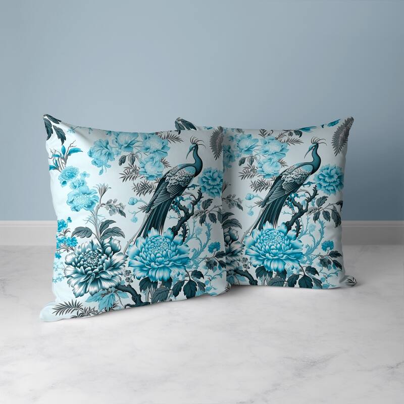 Peacock Panache Faux Suede Reversible Throw Pillow Turquoise and Grey