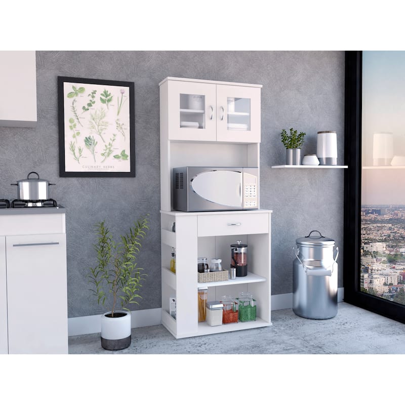 Capienza Pantry Cabinet, Two Shelves, Double Door, One Drawer, Three Side Shelves -White