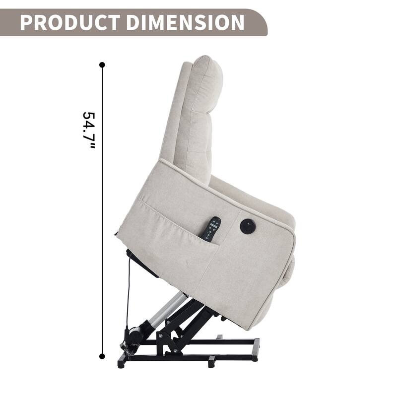 Chenille Single Motor Power Lift Recliner Chair with Massage and Heat for Elderly, Heavy Duty Motion Mechanism and One USB