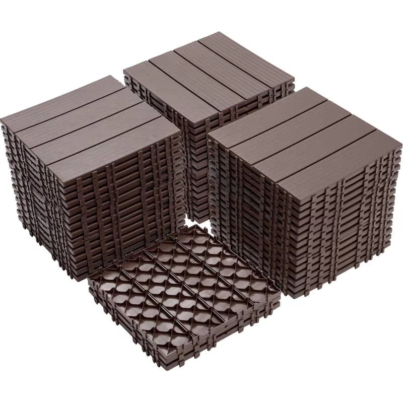 Plastic Interlocking Deck Tiles, 12.00"x12.00"(Pack of 44), Patio Flooring Outdoor Waterproof All Weather Use for Garden - Light Coffee