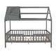 preview thumbnail 15 of 33, Full Size Wood House Bed with Fence, White+Gray