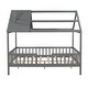 preview thumbnail 3 of 7, Gray Pine Wood House Platform Bed with Roof and Fence