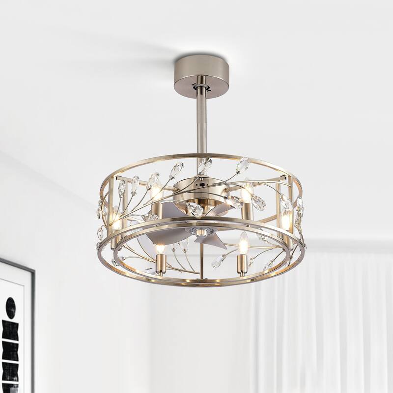 20" Caged Ceiling Fans with Crystal Lighting Kit Remote Control - 20 Inch