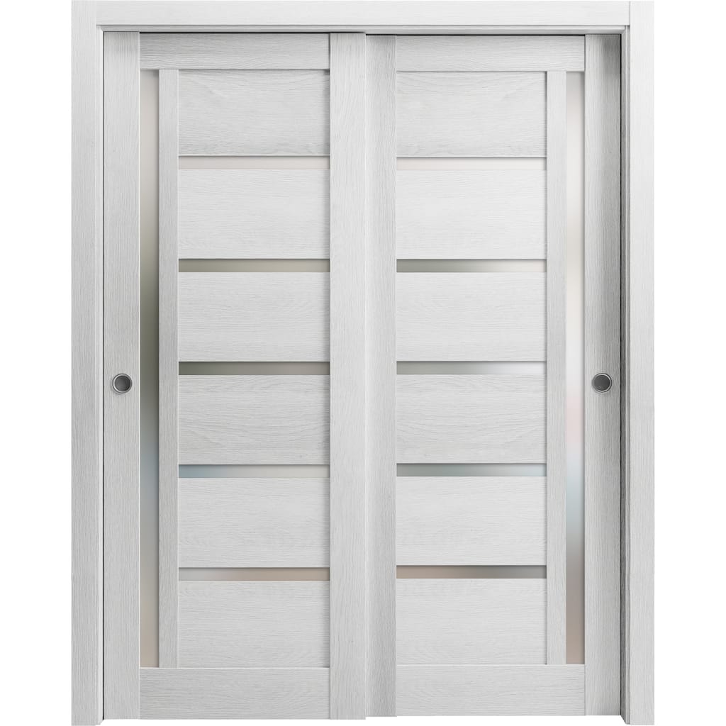 SartoDoors Quadro 4088 | Bedroom Door Interior Door | Solid Wood w/ Glass | Hardware Set | 36x80, Light Grey Oak
