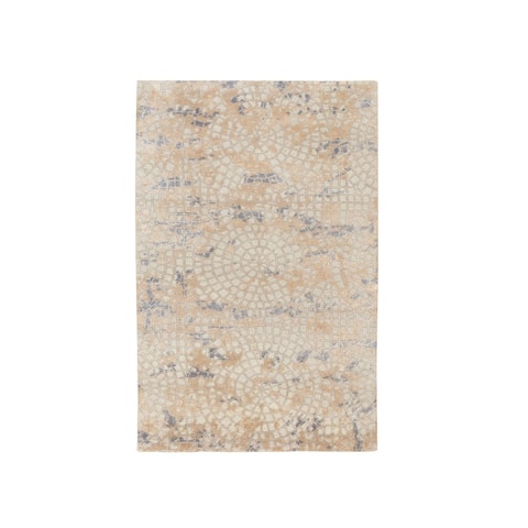 Hand Knotted Ivory Modern and Contemporary with Wool & Silk Oriental Rug (3' x 5') - 3' x 5'