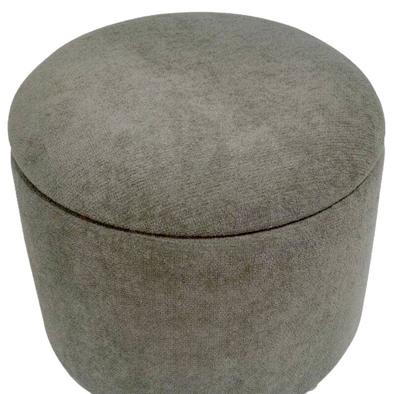 Modern Fabric and Solid Wood Round Storage Ottoman