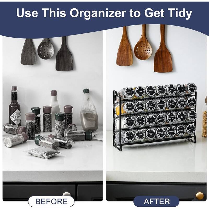 Spice Rack Organizer for Cabinet, Spice Organizer with 28 Empty - 13.5"D x 3.75"W x 10"H