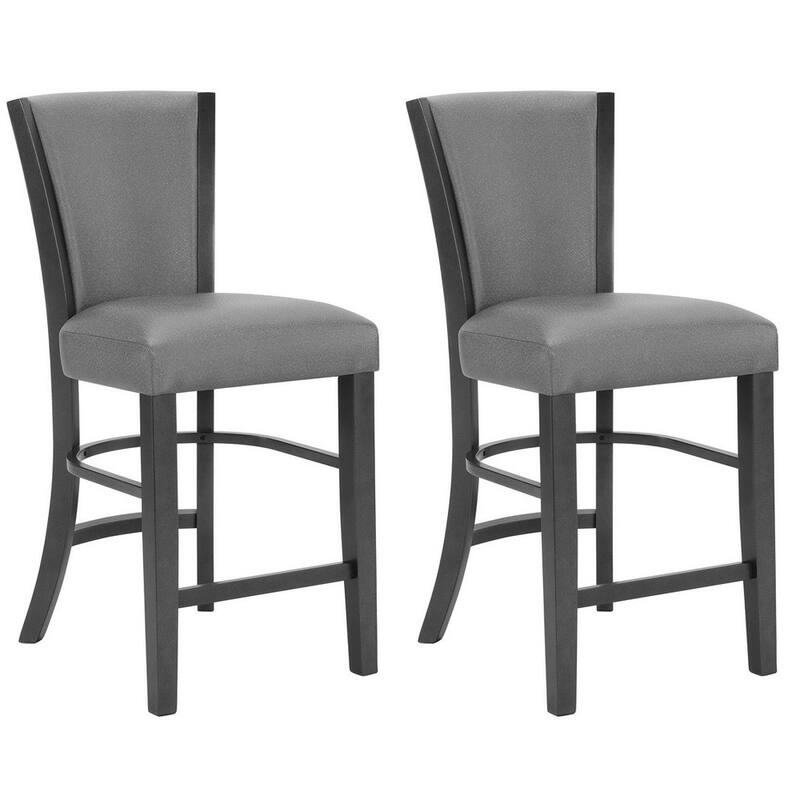 24 Inch Set of 2 Counter Height Chair with Fabric Upholstery and Wood Frame - 17.5 L x 19 W x 41 H Inches - Grey