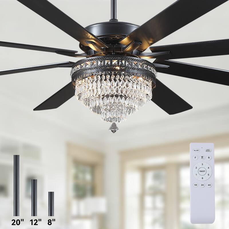 Kviflon 72" Modern Ceiling Fan Chandelier with Lights and Remote for Living Room, Patio, Retro/Farmhouse Lighting - 72 Inches - Black