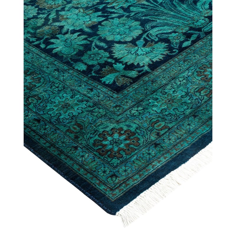 Overton Hand Knotted Wool Vintage Inspired Modern Contemporary Overdyed Blue Area Rug - 4' 2" x 6' 2"