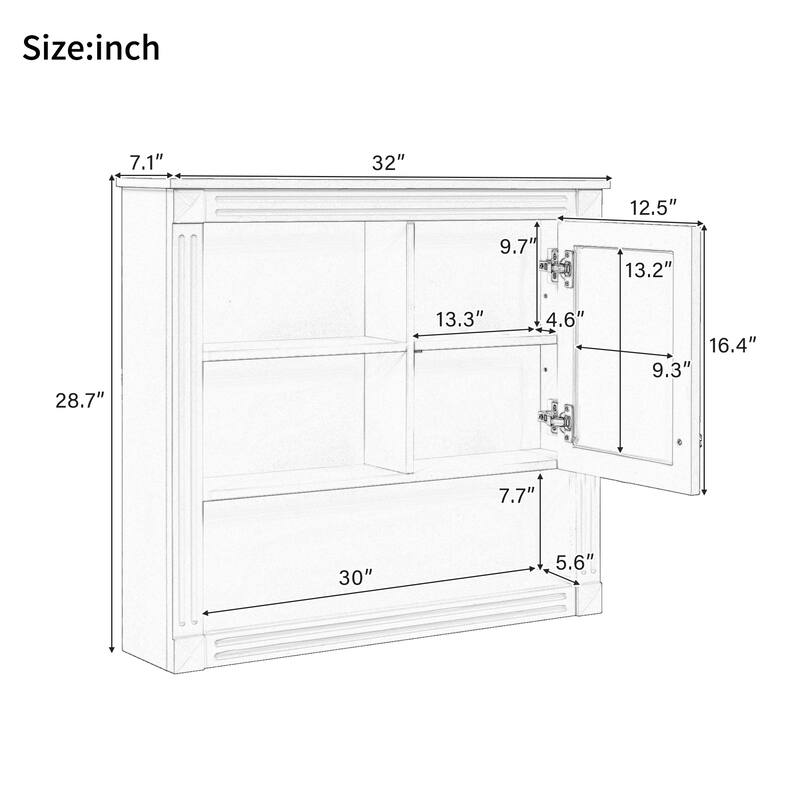 32'' Bathroom Wall Cabinet with Mirror, Wall Mounted Medicine Cabinet with 4 Shelves, Adjustable Shelves