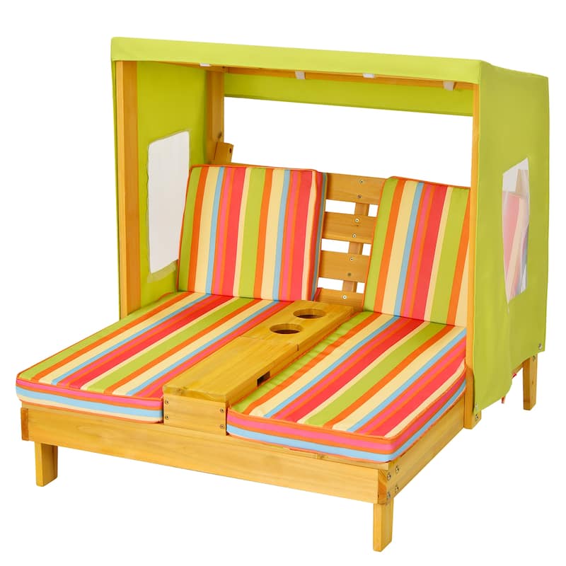 Costway Kids Double Chaise Lounge Patio Lounge Chair with Cup Holders