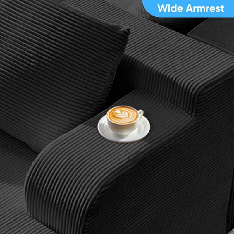 Mixoy 2-Pcs Free Combination Modular Sectional Sofas with Deep Seat,Corduroy L-Shaped Sofa with Chaise Lounge - 3-Seater