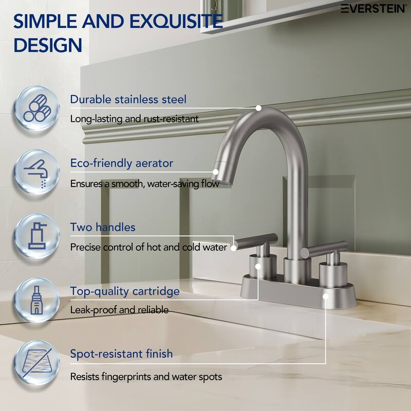 4" Centerset 3 Holes Double Handle 360° Swivel Bathroom Sink Faucet