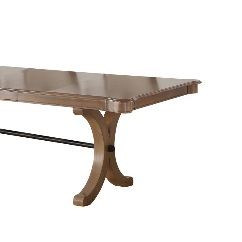 Transitional Extendable Wooden Dining Table with Trestle Base, Brown