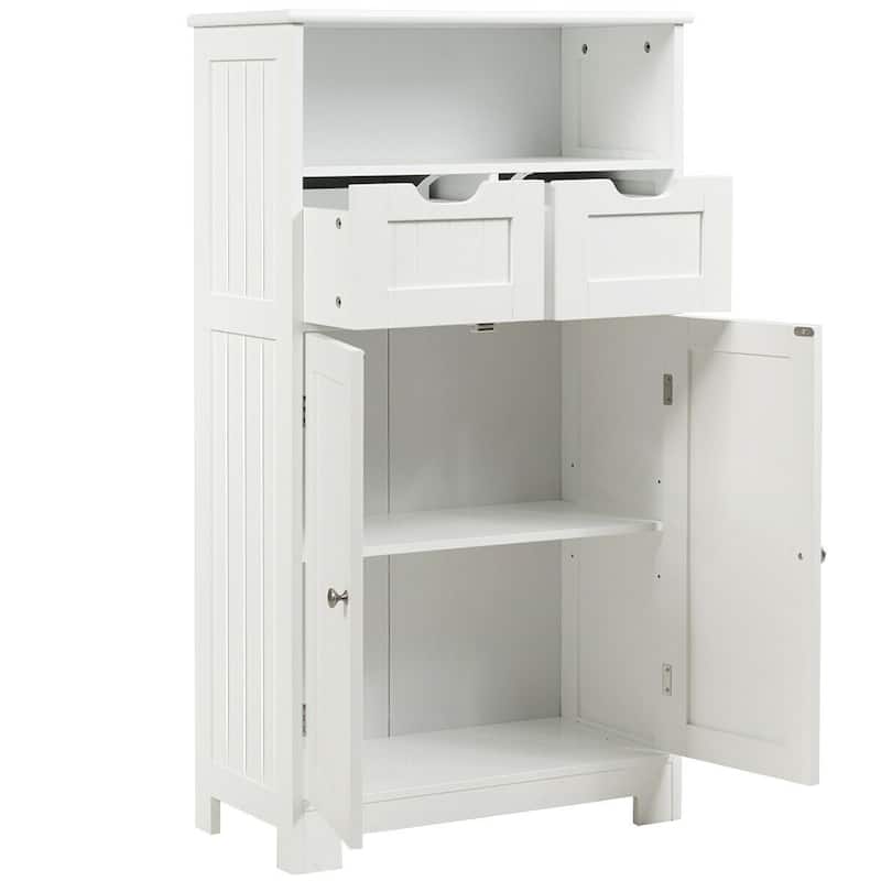 Gymax Bathroom Floor Cabinet Wooden Storage Organizer Side Cabinet W/2 - See Details