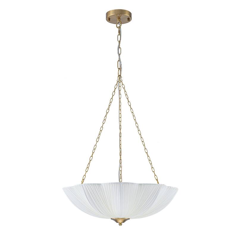 French Country White Ribbed Fabric Bloom Cage Pendant Light 19.3 in