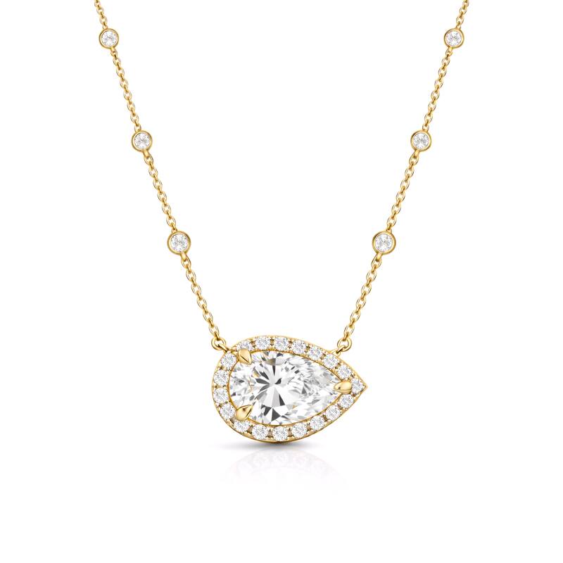 Auriya 14K Gold Lab Grown Pear-shaped Diamond Halo Pendant with Bezel Necklace 1.00 to 5.00 ct. tw. (F-G VS) - Yellow - 5.51ct. tw.