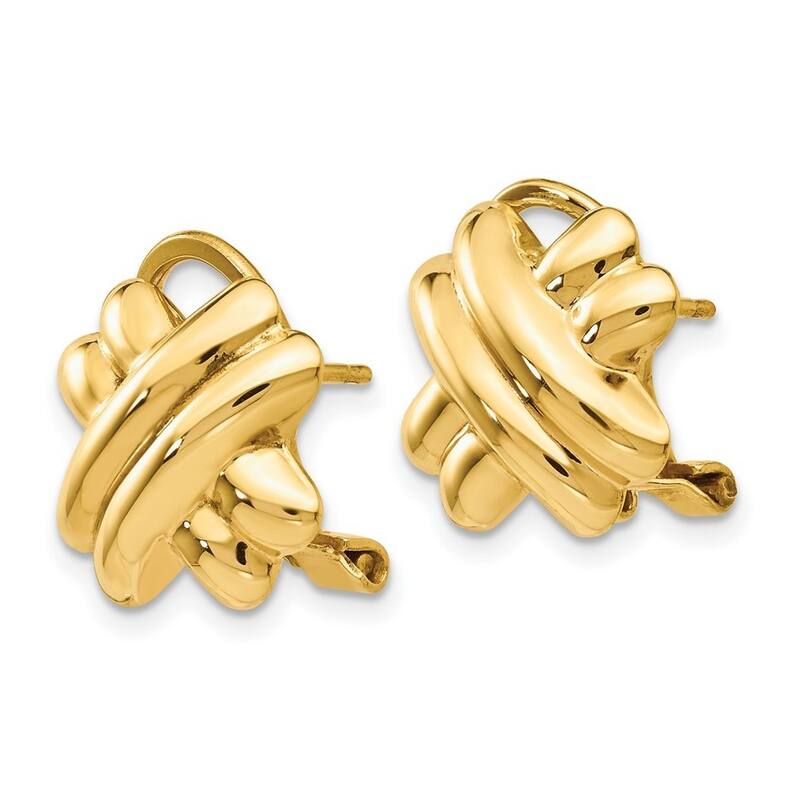 Curata 14k Yellow Gold Polished Hollow Omega Back Post Earrings - 13x13mm