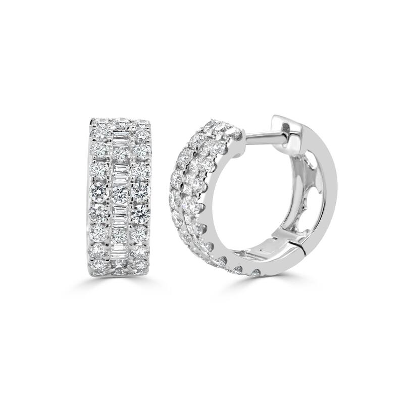 Joelle Diamond Huggie Earrings 14K Gold - White