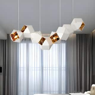 8-Light Multifaceted White/Gold Geometric Chandelier