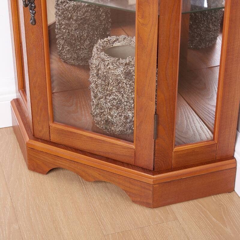 70" Lighted Corner Curio Cabinet with Tempered Glass Doors and Shelves