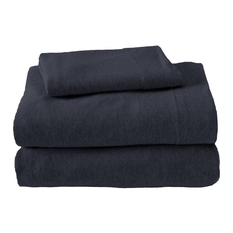 Premium Heathered Melange T-Shirt Jersey Knit Sheet Set - California King - Navy