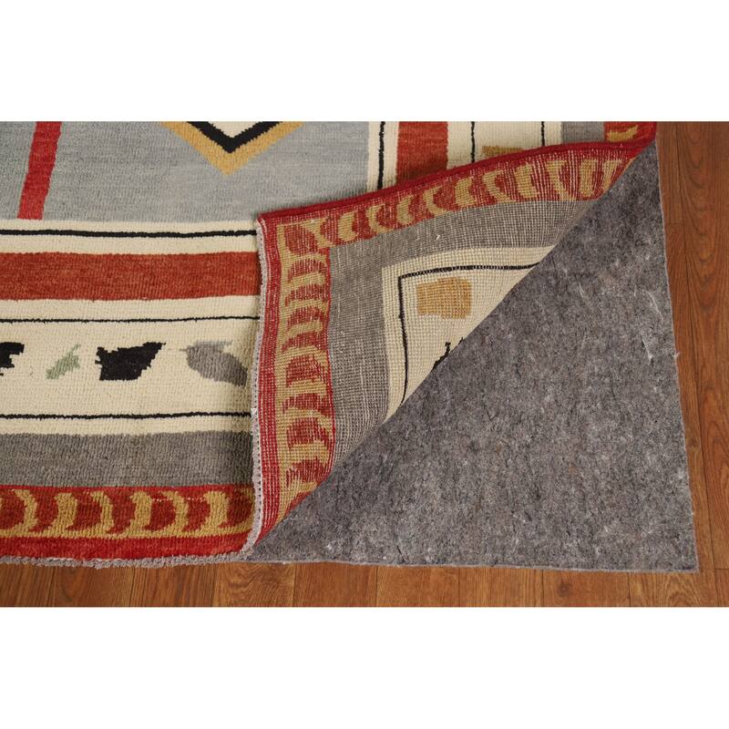 Hand Knotted Oriental 100% Wool Carpet Modern Geometric Greys & Charcoal Gabbeh Area Rug - 9' 11'' X 8' 1''